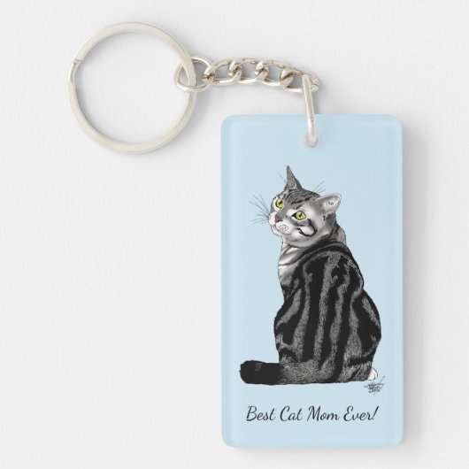 Moederdag Tabby Cat Sleutelhanger (Voorkant)