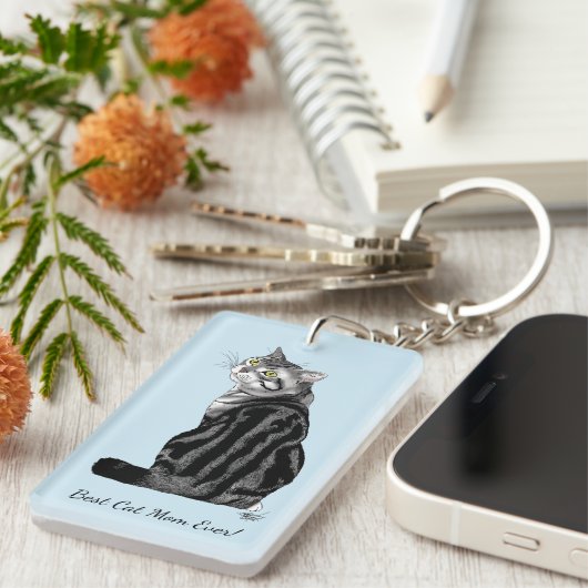 Moederdag Tabby Cat Sleutelhanger (Voorkant Rechts)