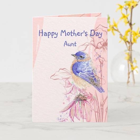 Moederdag tante Bluebird Garden Bird Card Kaart (Gele Bloem)
