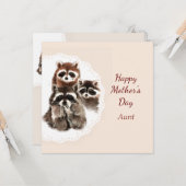 Moederdag tante Cute Raccoon Kaart (Voorkant / Achterkant in situ)