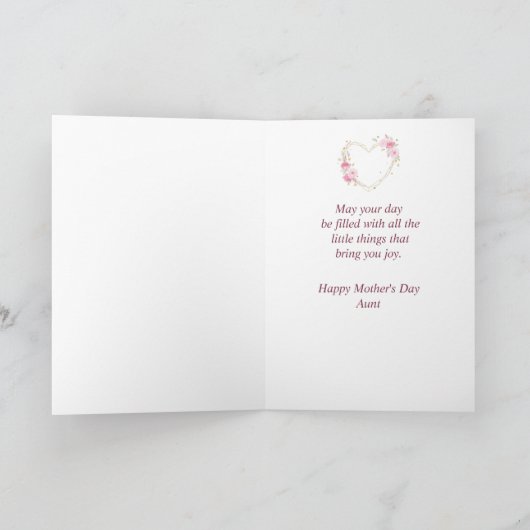 Moederdag Tante roze bloem Kaart (Binnen)