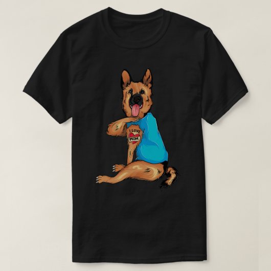 Moederdag Tattoo Ik hou van mam German Shepherd Ta T-shirt (Design voorkant)