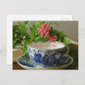 Moederdag Tea Cup Kobalt Flowers Feestdagenkaart (Voorkant / Achterkant)