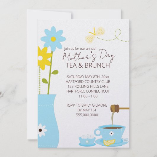 Moederdag Tea of Brunch Uitnodigingen (Voorkant)