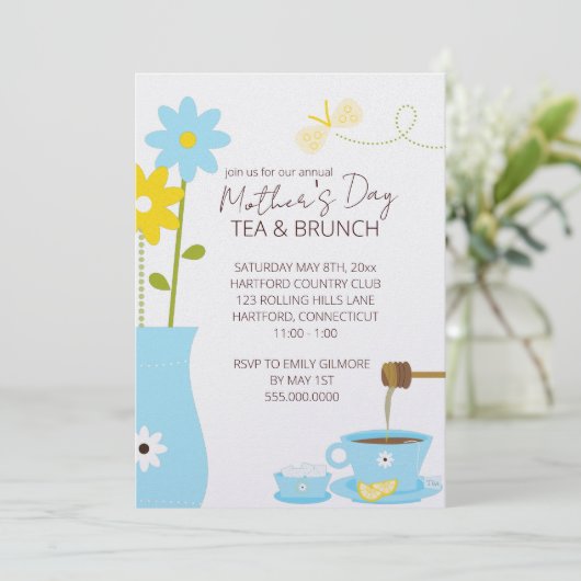 Moederdag Tea of Brunch Uitnodigingen (Staand voorkant)