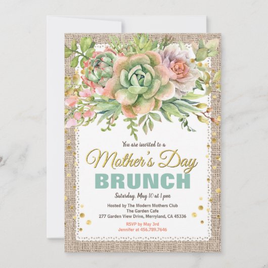 moederdag Tea Party Brunch Floral succulent Kaart (Voorkant)