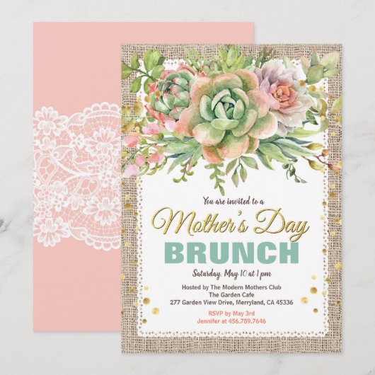 moederdag Tea Party Brunch Floral succulent Kaart (Voorkant / Achterkant)