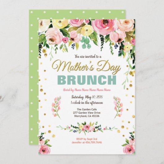 moederdag Tea Party Brunch Floral Waterverf Kaart (Voorkant / Achterkant)