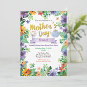 moederdag Tea Party Brunch Floral Waterverf Kaart (Staand voorkant)