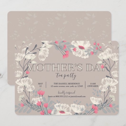 Moederdag Tea Party/Brunch Invitation Kaart (Voorkant / Achterkant)