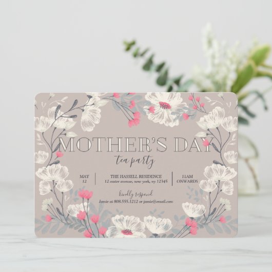 Moederdag Tea Party/Brunch Invitation Kaart (Staand voorkant)