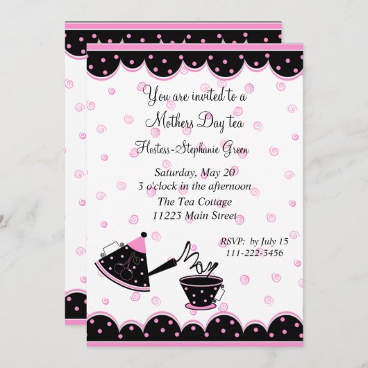 moederdag Tea Party Invitation Kaart (Voorkant / Achterkant)