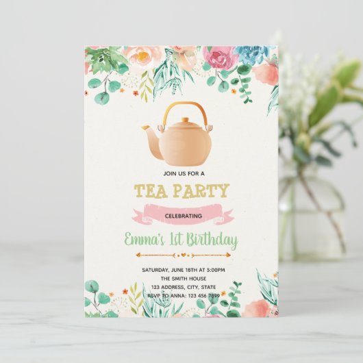 Moederdag tea party-uitnodiging kaart (Staand voorkant)