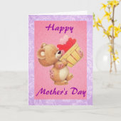 Moederdag Teddy en een mandje harten Kaart (Gele Bloem)