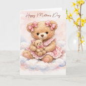 Moederdag Teddybeer voor meisjes Kaart (Gele Bloem)