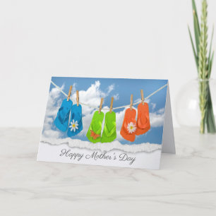 Moederdag teenslippers aan de waslijn kaart