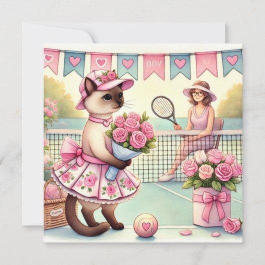 Moederdag-tennis voor kattenliefhebbers feestdagenkaart (Voorkant)