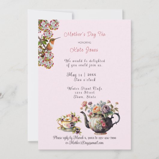 Moederdag Thee Aquarel Theepot en Theekopje Kaart (Voorkant)