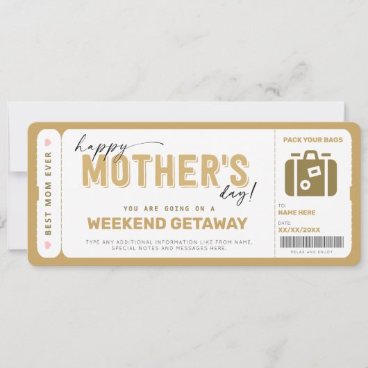 Moederdag Ticket Weekend Getaway Voucher Kaart (Voorkant)