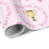 Moederdag trofee aangepaste tekst roze cadeaupapier (Rol Hoek)