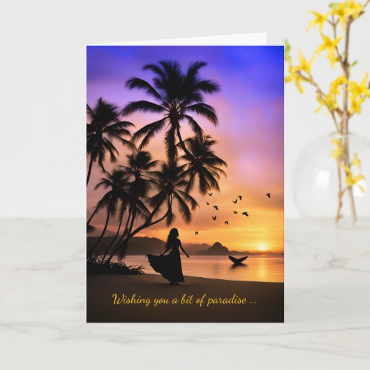 Moederdag Tropisch Strandparadijs met Palmboom Kaart (Gele Bloem)