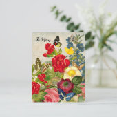 Moederdag Tuin Anjers Rozen Vlinders Briefkaart (Staand voorkant)
