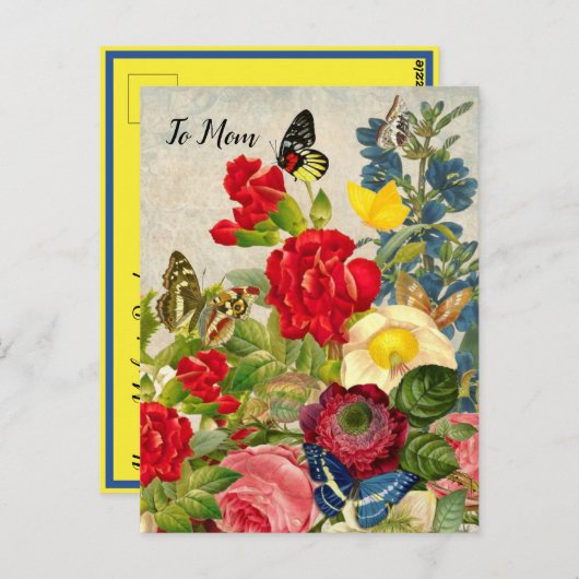 Moederdag Tuin Anjers Rozen Vlinders Briefkaart (Voorkant / Achterkant)