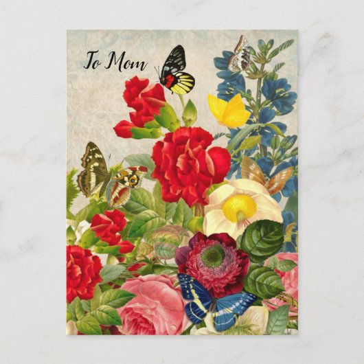 Moederdag Tuin Anjers Rozen Vlinders Briefkaart (Voorkant)