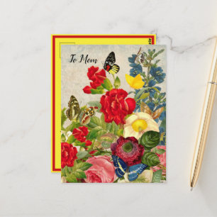 Moederdag Tuin Anjers Rozen Vlinders Briefkaart