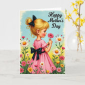 Moederdag Tuin Meisje Kaart (Gele Bloem)