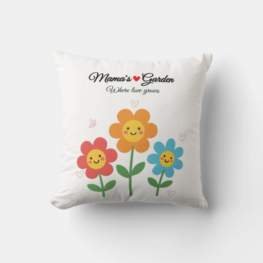 Moederdag Tuin Waar Liefde Groeit | Bloem Typograf Kussen (Voorkant)