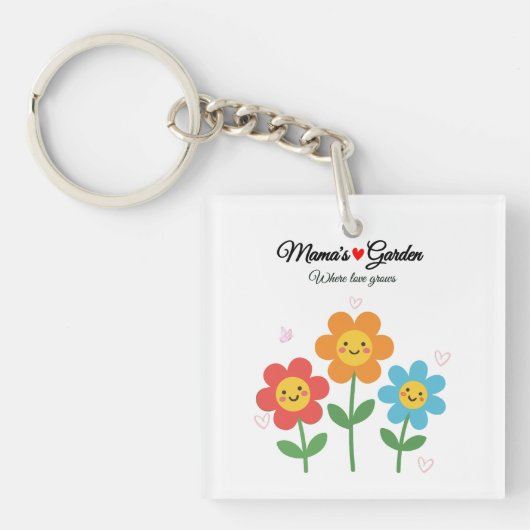 Moederdag Tuin Waar Liefde Groeit | Bloem Typograf Sleutelhanger (voorkant)