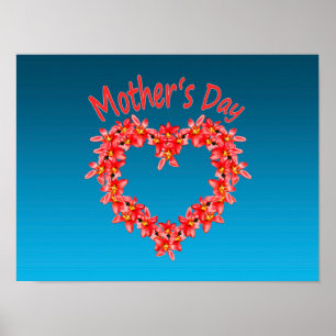 Moederdag - Tulp Hart Illustratie op Blauw Poster