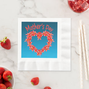 Moederdag - Tulp Hart Illustratie op Blauwe Achter Servet