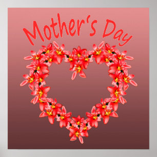 Moederdag - Tulp Hart Illustratie op Roze    Poster