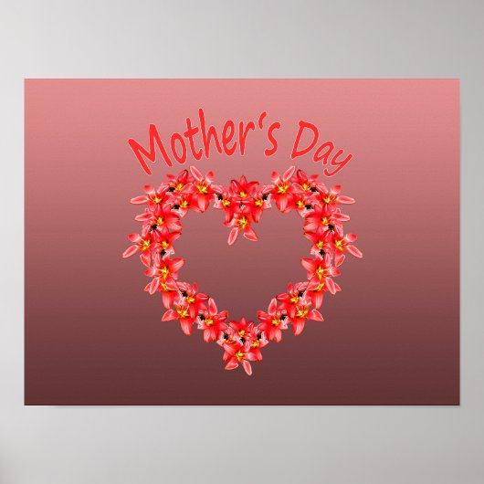 Moederdag - Tulp Hart Illustratie op Roze | Poster (Voorkant)