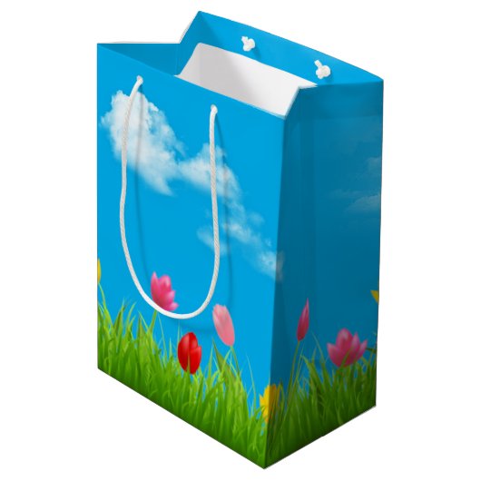 Moederdag Tulpen Medium Gift Bag Cadeauzakje (Achterkant Gekanteld)