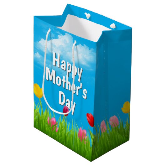 Moederdag Tulpen Medium Gift Bag Medium Cadeauzakje (Voorkant Gekanteld)