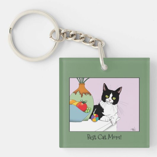 Moederdag Tuxedo Cat Sleutelhanger (Voorkant)