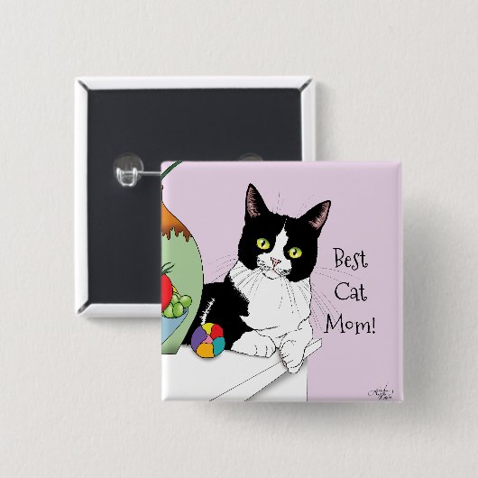 Moederdag Tuxedo Cat Vierkante Button 5,1 Cm (Voorkant /achterkant)