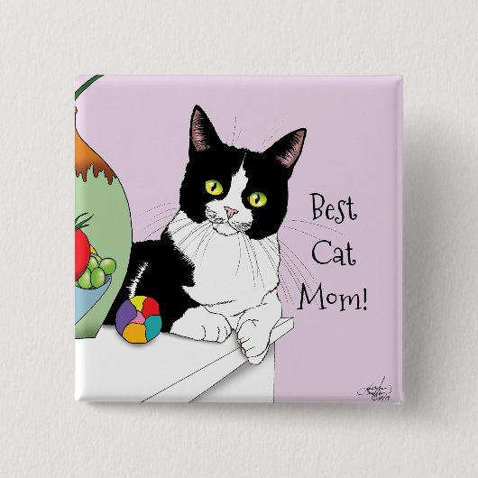 Moederdag Tuxedo Cat Vierkante Button 5,1 Cm (Voorkant)