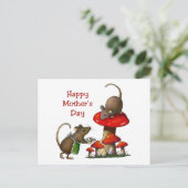 Moederdag: Two Mice & Toadstool: Cookies: Kunst Briefkaart (Staand voorkant)