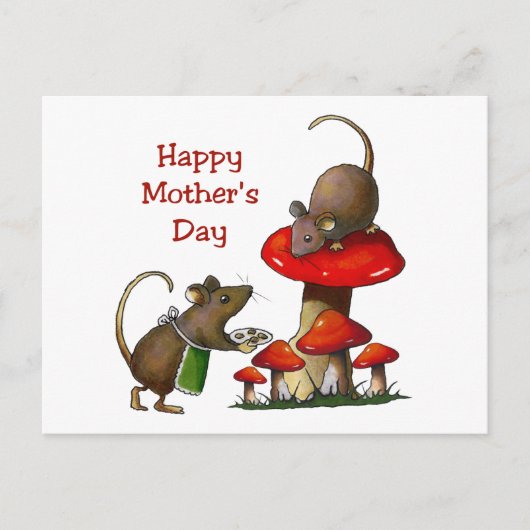 Moederdag: Two Mice & Toadstool: Cookies: Kunst Briefkaart (Voorkant)