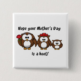 Moederdag Uil Familie Hoot Cartoon Illustratie Vierkante Button 5,1 Cm