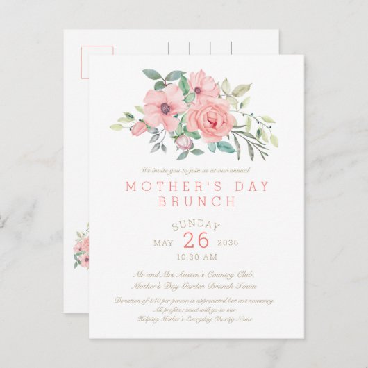 Moederdag Uitnodiging Briefkaart (Voorkant / Achterkant)