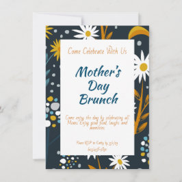 Moederdag Uitnodiging- Donkerblauw met bloemen