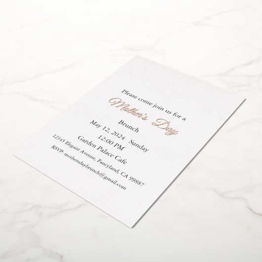 Moederdag Uitnodiging, Moederdag Brunch Lunch Folie Uitnodiging (Gedraaid)