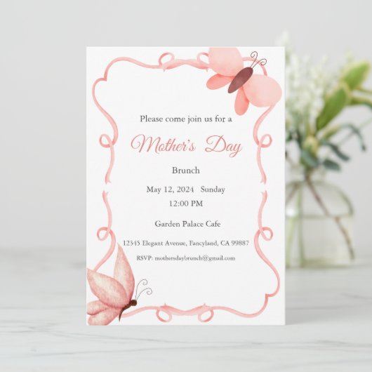 Moederdag Uitnodiging, Moederdag Brunch Lunch Kaart (Staand voorkant)