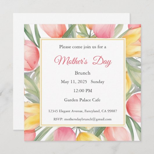 Moederdag Uitnodiging, Moederdag Brunch Lunch Kaart (Voorkant / Achterkant)