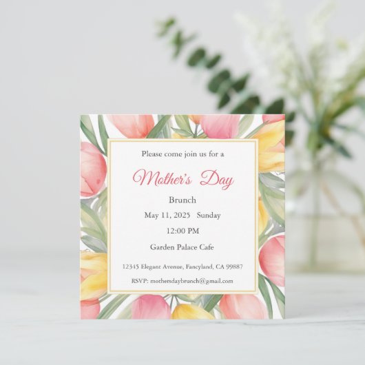 Moederdag Uitnodiging, Moederdag Brunch Lunch Kaart (Staand voorkant)